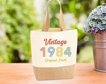 1984 Jute Bag, 40th Birthday Bag, 1984 Birthday Gift, Large Jute Bag, 1984 Present, Mum Birthday Gift, 40 and Fabulous, Born In 1984 Gift