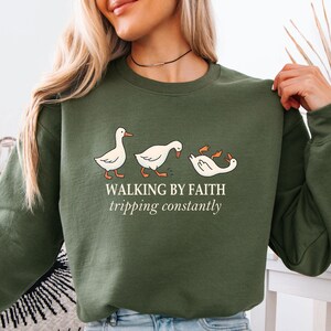 Funny Faith Sweatshirt, Christian Quote, Walking By Faith, Tripping Constantly, Funny Christian Jumper, Religious Gift, Inspirational Jumper image 2
