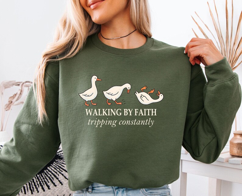 Funny Faith Sweatshirt, Christian Quote, Walking By Faith, Tripping Constantly, Funny Christian Jumper, Religious Gift, Inspirational Jumper image 2