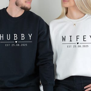 Matching Couples Sweatshirt, Honeymoon Couple Sweater, Wifey and Hubby Jumper, Mr and Mrs Sweatshirt, Wedding Jumper, Husband Wife Crewneck