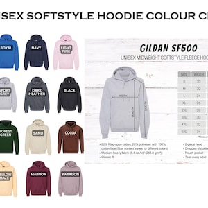 a picture of a hoodie with different colors and sizes