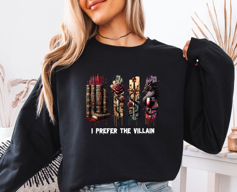 Sudadera Dark Romance, suéter de villanos de Halloween, "Prefiero al villano", suéter con citas de libros, regalo para amantes de los libros, suéter infantil literario imagen 2