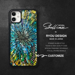 Parelmoer glas-in-lood bloemen iPhone 16-hoesje, iPhone 15-hoesje alle iPhones, iPhone 14, iPhone 12, iPhone 11, , Glas-in-loodstijl