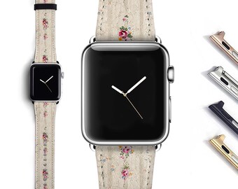 Vintage floral Apple Watch band 41mm women, Apple watch strap, beige cream 41mm 45mm Series 1-7