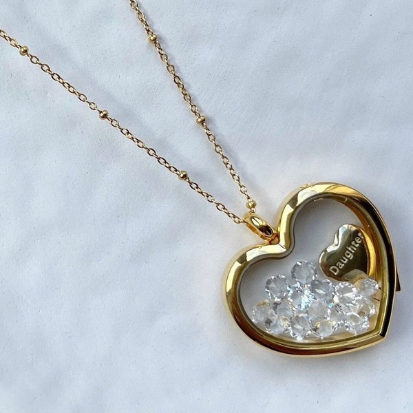 Daughter/Mum/Sister Locket and Chain, Swarovski crystals, 18ct Gold plated stainless steel pendant, Perfect ladies gift for loved ones