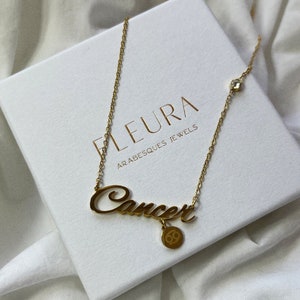 Zodiac and Star Sign Necklace, 18ct Gold and Stainless Steel, Aries, Taurus, Gemini, Cancer, Leo, Virgo, Scorpio, Libra, Sagittarius, Pisces