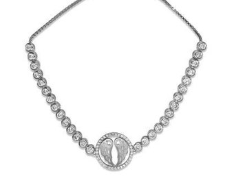 Ladies Sterling Silver CZ Angel Wings Tennis Bracelet in Silver/Rose Gold