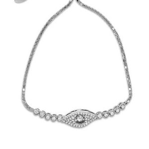Ladies Sterling Silver CZ Evil Eye, Dancing Diamond, Tennis Bracelet in Silver