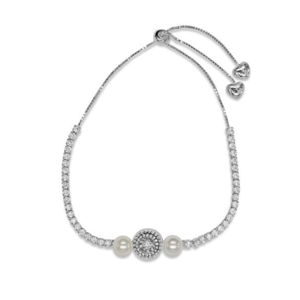 Womens Sterling Silver 925 Dancing Diamond Pearl detailed Bracelet in silver