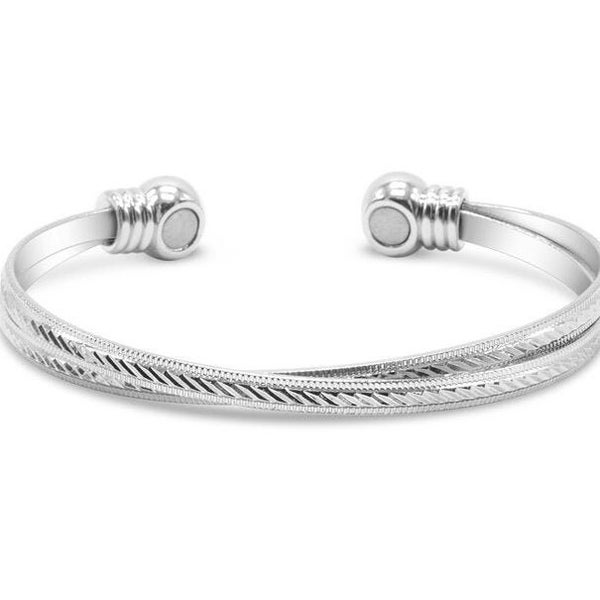 Ladies Cross Over Detailed Magnetic Bangle in Silver