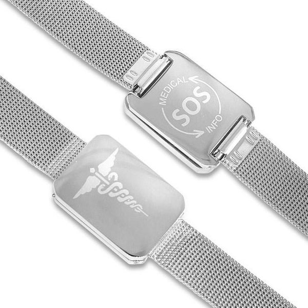 Unisex Medi Safe SOS zilveren armband, Medisch alarm, Medic ID, Talisman Caduceus