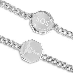 Unisex Medi Safe SOS silver bracelet, Medical alert, Medic ID, Talisman Caduceus