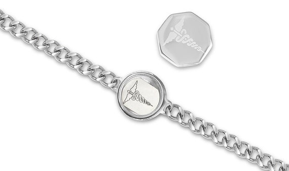 Unisex Medi Safe SOS Silver Bracelet Medical Alert Medic ID
