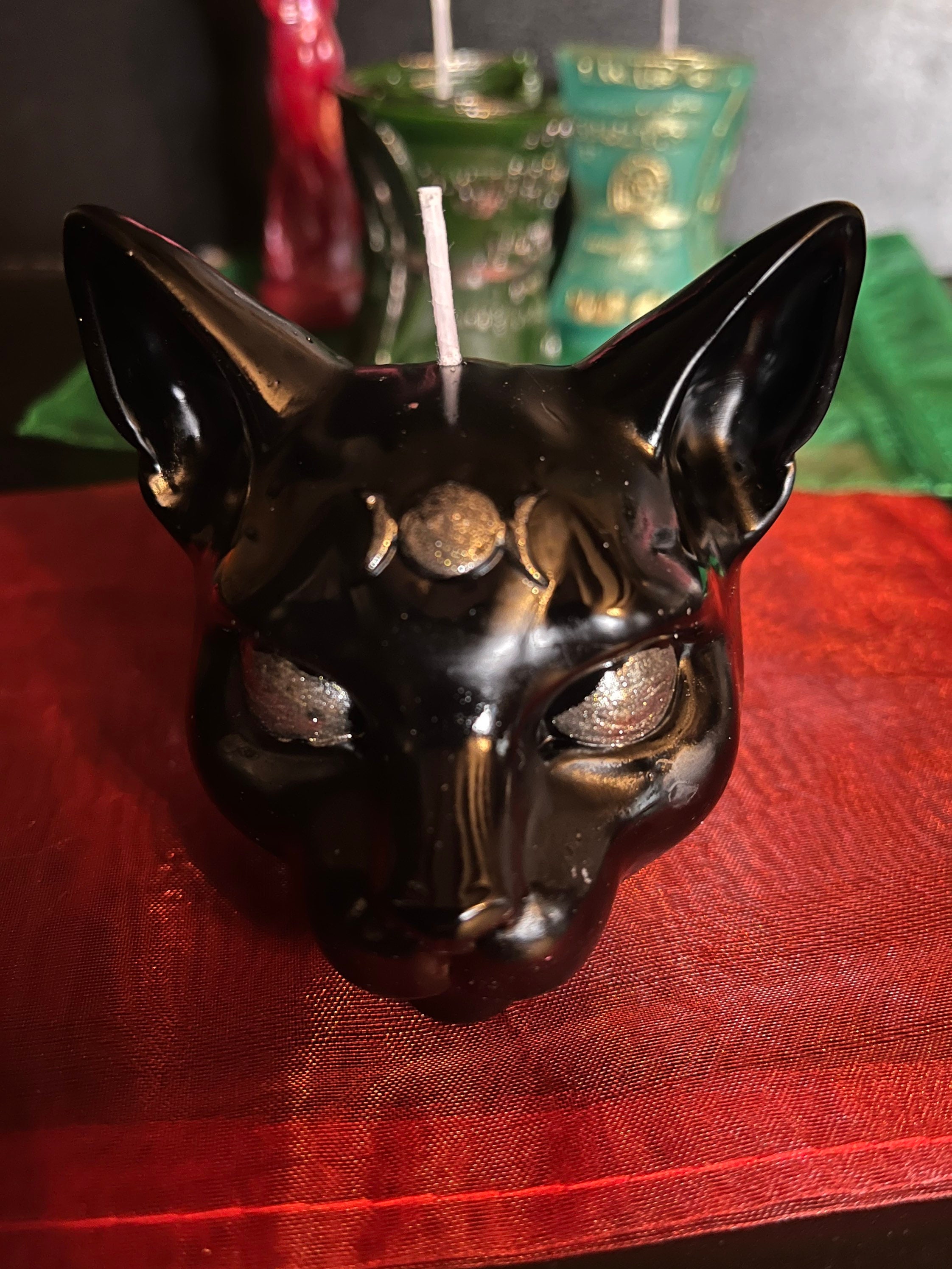 Bougie Chat Égyptien, Ésotérique, Sorcellerie, Wicca, Triple Lune, Witch, Black Cat, Sorcière