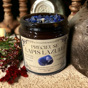 bougie divination, précieuse lapis lazulli, bougie d'intention