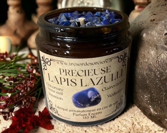 bougie divination, précieuse lapis lazulli, bougie d'intention