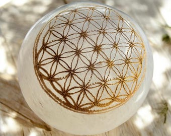bola de selenita, flor da vida, esfera de selenita 10 cm