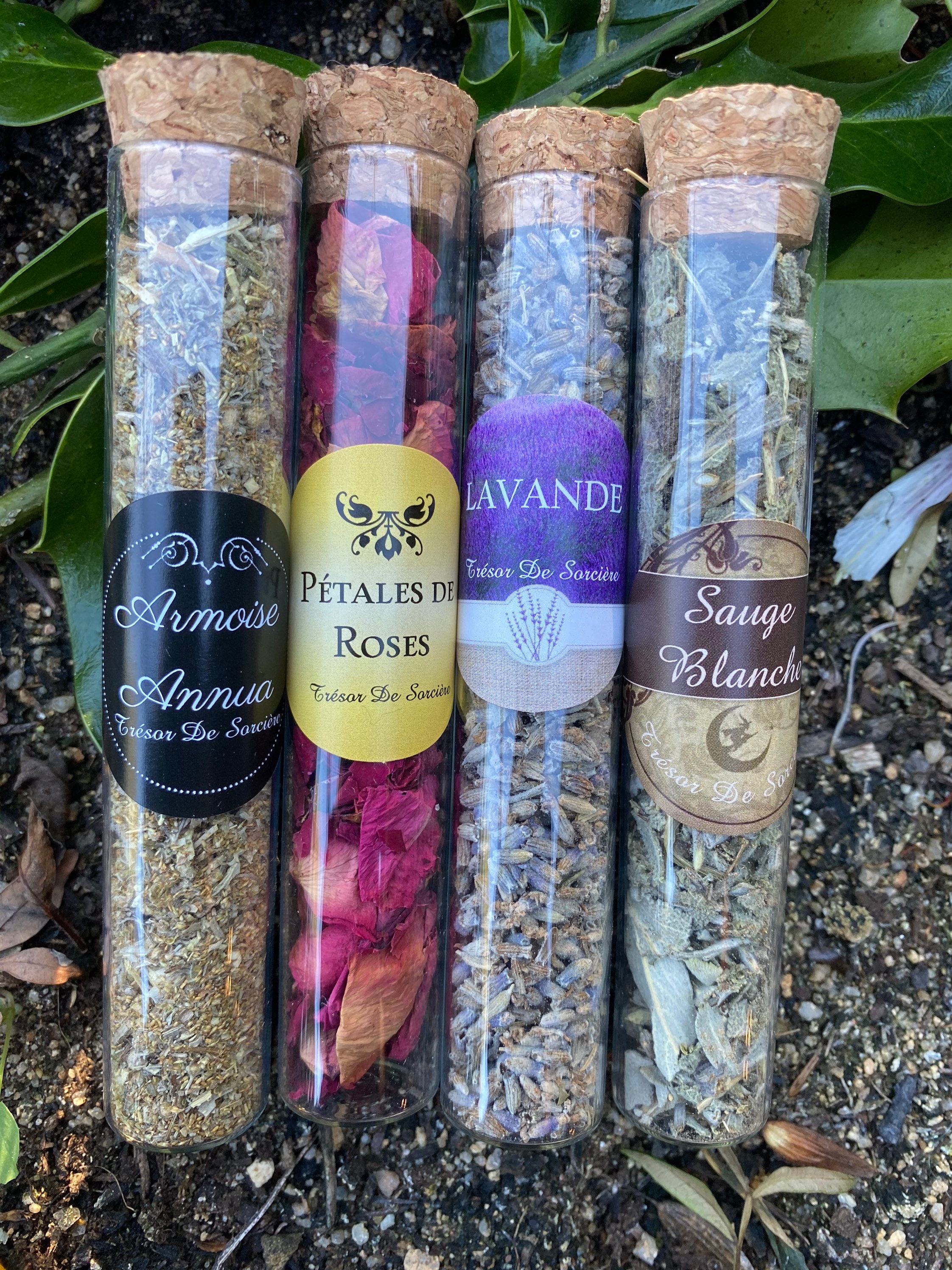 4 Fioles d'armoise, de Sauge, Lavande, Roses Séchées. Fiole, Sorcellerie, Ésotérique, Sorcière, Witc