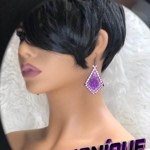 Purple and AB Rhinestones Dangle Earrings, Ballroom Dance Earrings, Latin Dance, Bellydance, Drag Queen Jewelry, Performance Jewelry