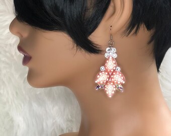 Rose Gold und Kristall und AB Strass Ohrringe, Ballsaal Tanz Schmuck, Latin Dance, Bauchtanz, Performance-Schmuck, Drag Queen Schmuck