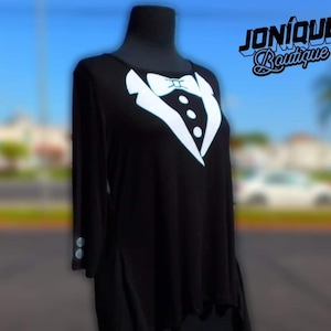 Tuxedo Shirt, Schwarzes Kurzarm Shirt, Black Flowy Shirt, Business Shirt, Fun Tuxedo Shirt