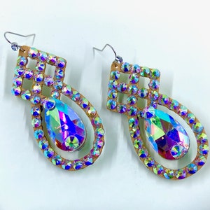 AB Earrings, AB Jewelry, Crystal Earrings, Ballroom Dangles, Bellydance Jewelry, Ballroom Dance Earrings, Dance Jewelry