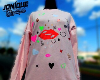 Rosa Pullover Kleid, Harajuku Stil Pullover, 80er Jahre Stil Pullover, Liebe Pullover, Lippen Pullover, rosa Kleid, rosa Shirt