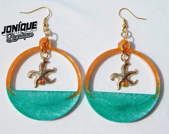 Meer Ohrringe, Ozean Ohrringe, Meer Schmuck, Ozean Schmuck, Strand Ohrringe, Strand Schmuck, Seestern Ohrringe, Seestern Schmuck