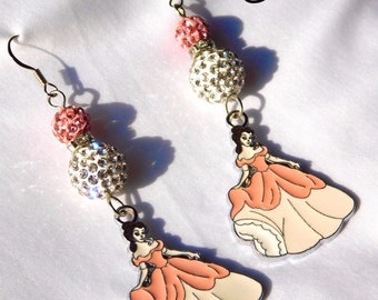 Belle Earrings, Princess Belle, Disney Princess Belle, Beauty and the Beast Earrings, Beauty and the Beast Jewelry, Pink Dress Belle