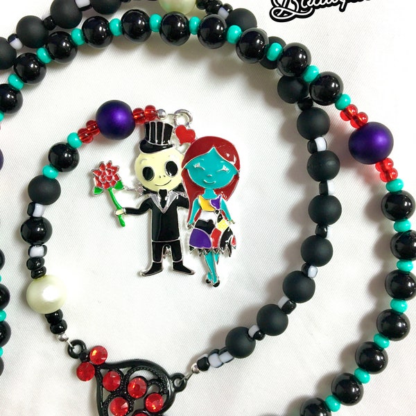 Nightmare Before Christmas Necklace, Jack and Sally, Jack Skellington Necklace, Nightmare Before Christmas Rosary, Disney Jewelry