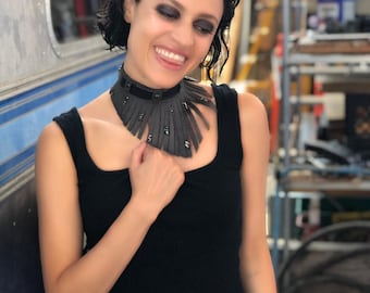 Lightweight Bib Choker, Fringe Choker, Short Necklace, Faux Leather Choker Necklace
