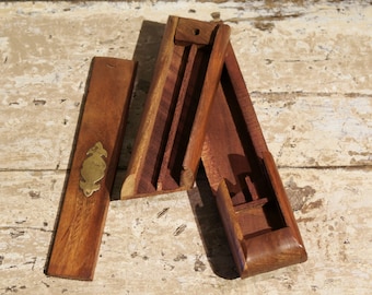 wooden pen holder, wooden pencil case, Indian pencil holder, teak box pen holder