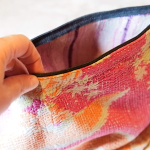 Kantha style cotton clutch bag, typical ethnic Indian hand made cod.J13
