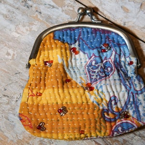 kantha style cotton purse, typical indian ethnic hand made cod.J11