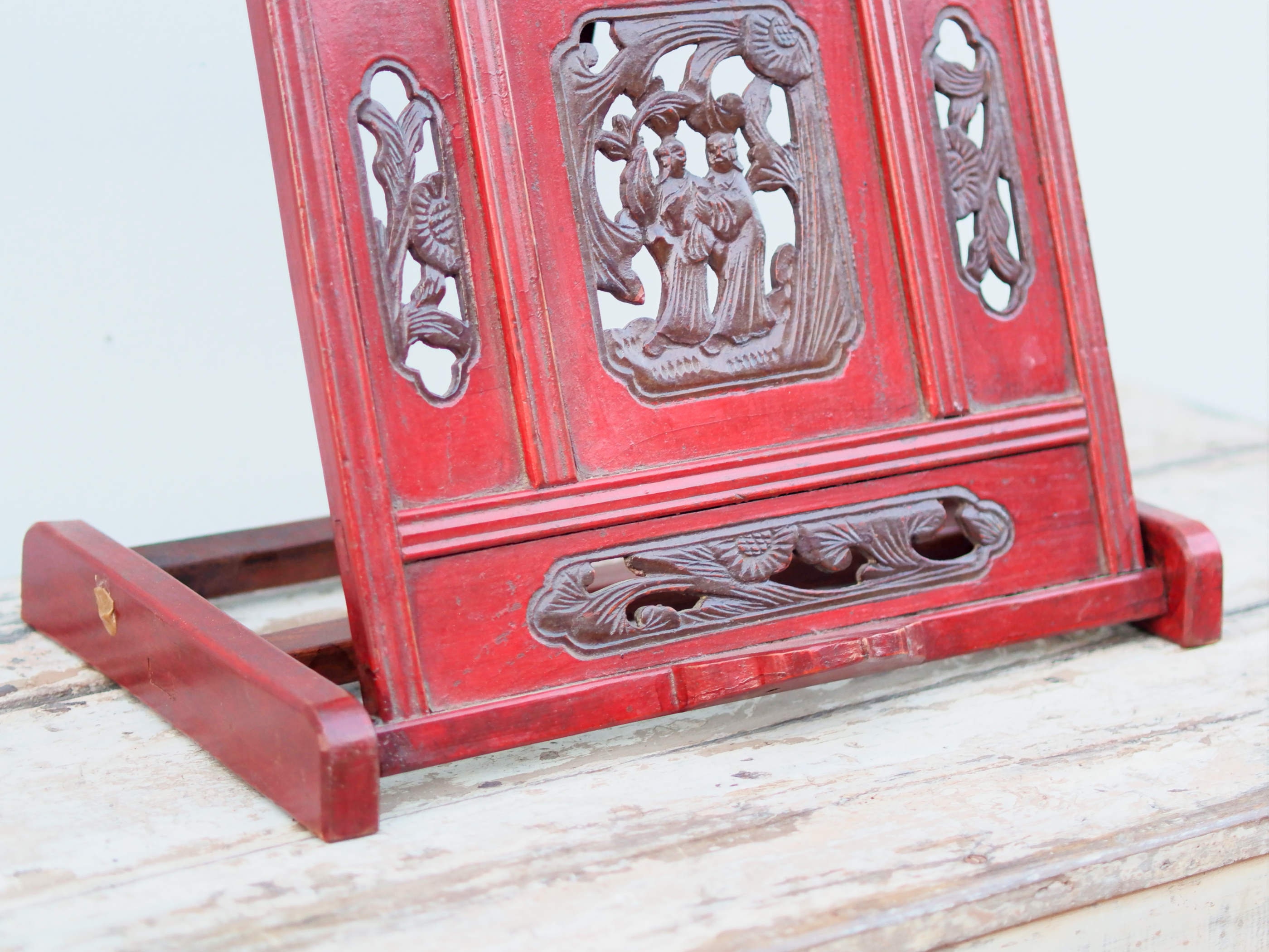 中国書見台、中国骨董品、ブックホルダー、アンティーク彫刻漆塗り古代