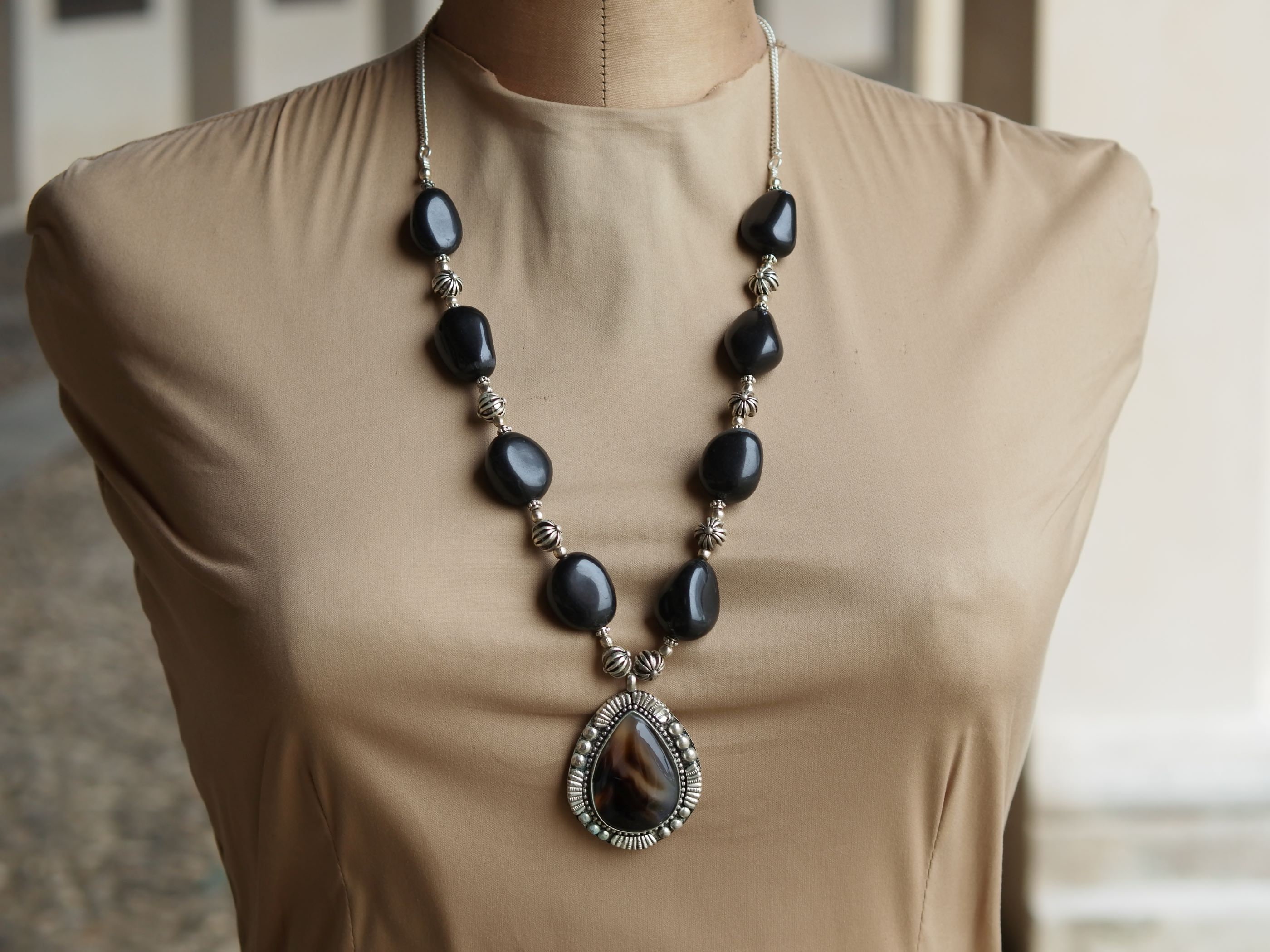 Jasper, Onyx and Silver Necklace Cod.coll200 - Etsy