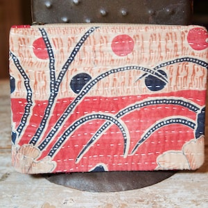 tela, pochette, bolso de mano, bolsa de tabaco en algodón estilo kantha, bordado hecho a mano con costura típica étnica india J4