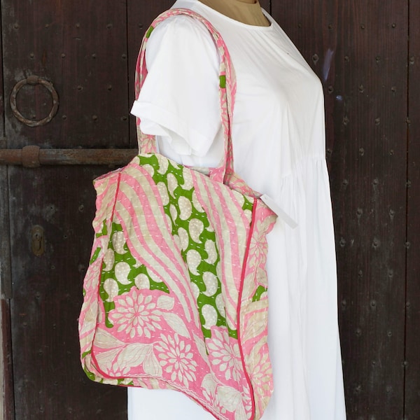 sac en coton de style kantha, typique de l'ethnie indienne fait main cod.BORS13