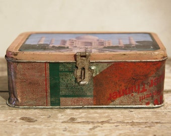 Vintage Zinn-Box, indische Metall-Box Kabeljau. TIN11