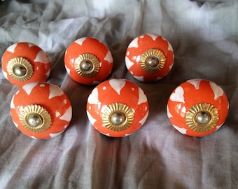 set of 6 hand painted Indian ceramic knobs