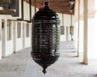 lantern, Indian lamp in perforated metal, ethnic lamp in hand made metal cod.LM19N