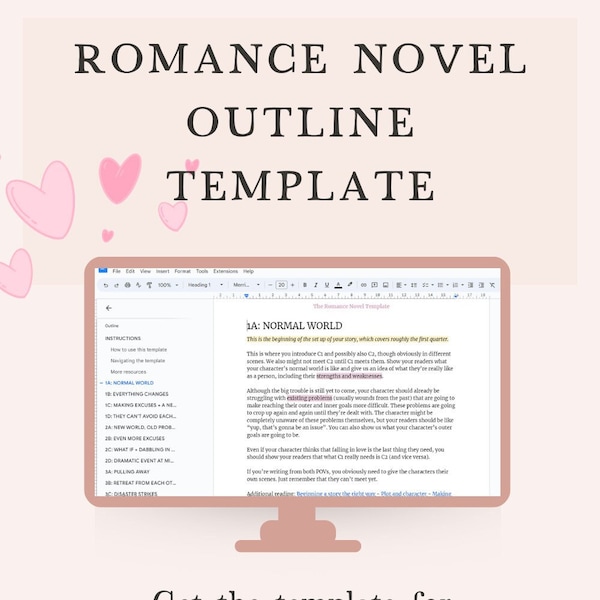 Come scrivere un romanzo rosa, modello di struttura del romanticismo per Google Documenti, foglio di riferimento del modello di trama