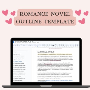 Modèle de contour de roman d'amour pour Google Docs, feuille de rythme pour l'écriture de livres