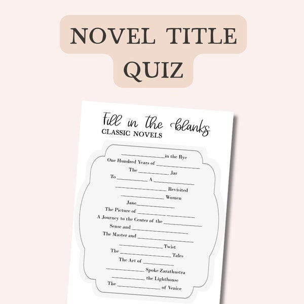 Literature game for book clubs, Fill in the blanks word game for teachers, Book trivia questions, Printable quiz pages