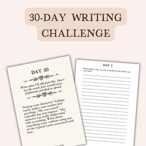 30 day writing challenge with workbook, Daily creative writing prompts with worksheets, Writing exercises PDF