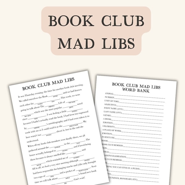 Afdrukbaar boekenclubspel, Bookworm mad libs, Leuk gezelschapsspel voor lezers, Boekenclub ijsbrekeractiviteiten