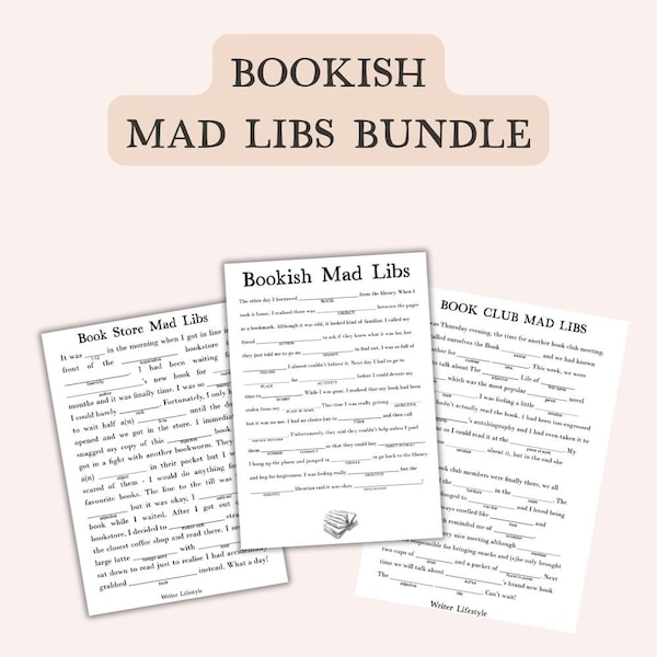 Printable mad libs bundle for bookworms, Book club game, Funny party games for school or work, Book club ice breaker activities