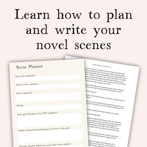 Novel scene worksheet for story mapping, Digital and printable novel outline template, Writing a book checklist, Nanowrimo planner