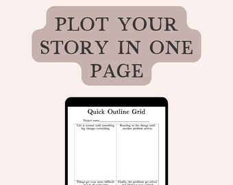 Story outline planner sheet, Digital plot planning worksheet with a guide, Book writing template