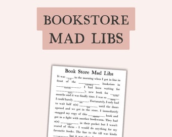 Funny mad libs game for book lovers, Printable bookworm party game for book club, Bookstore madlibs for adults